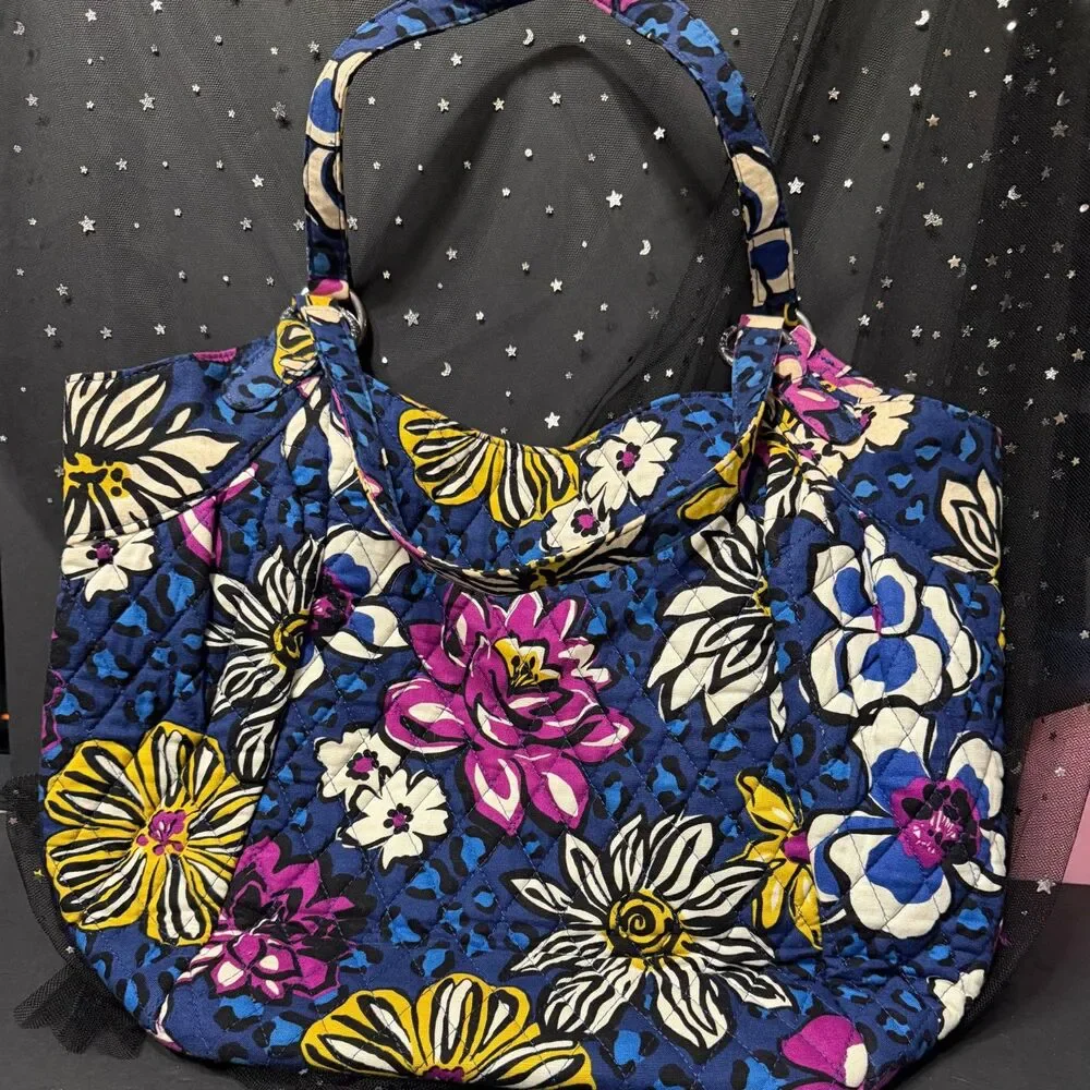 Vera Bradley African Violet Tote Bag Retired 2014 Floral Quilted Shoulder Purse